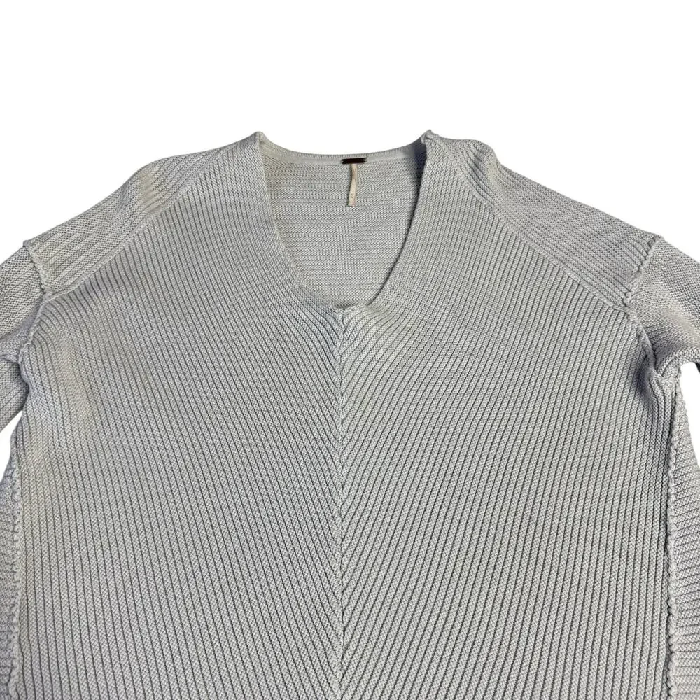 Free People Women's La Brea Chunky Knit V-Neck Ribbed Gray Sweater - Size Medium